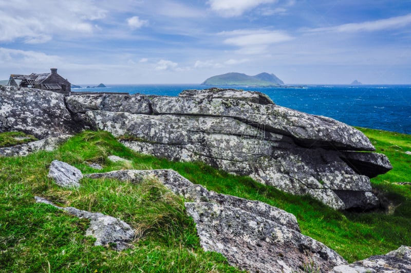 海岸线,脆弱,建造物,爱尔兰共和国,布拉斯基特荒岛,斯莱角,丁格尔半岛,水,天空,水平画幅