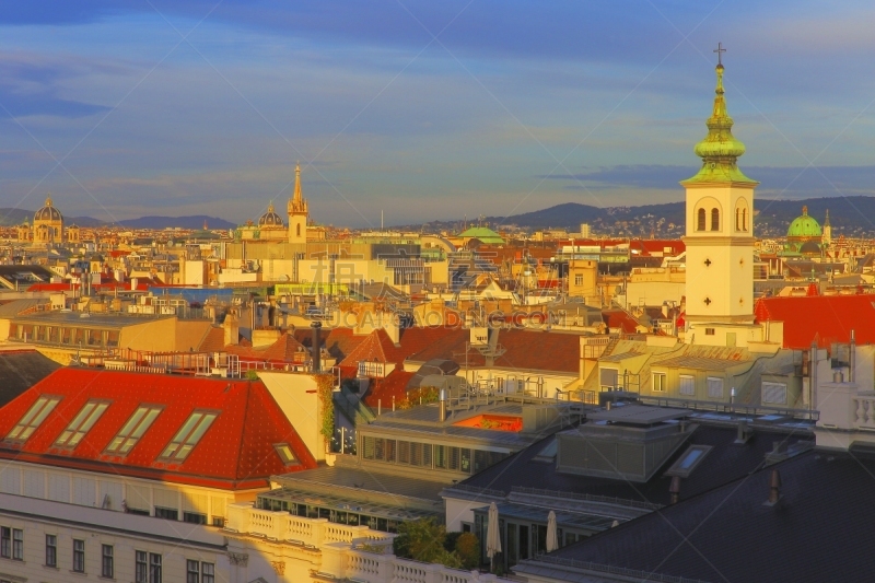 Above Vienna Cityscape, with famous international landmarks - urban skyline at sunset – Vienna , Austria