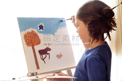 数字1,画架,专心,运动,美术工艺,涂料,儿童,家庭作业,业余爱好