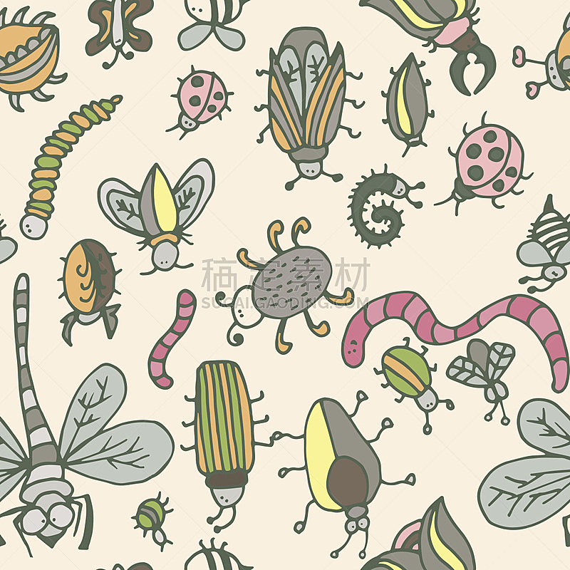 Cute cartoon insect pattern. Summer concept texture.