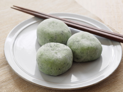 魁蒿,年糕,日式草饼,日本点心,下午茶,绿茶,水平画幅,无人,小吃