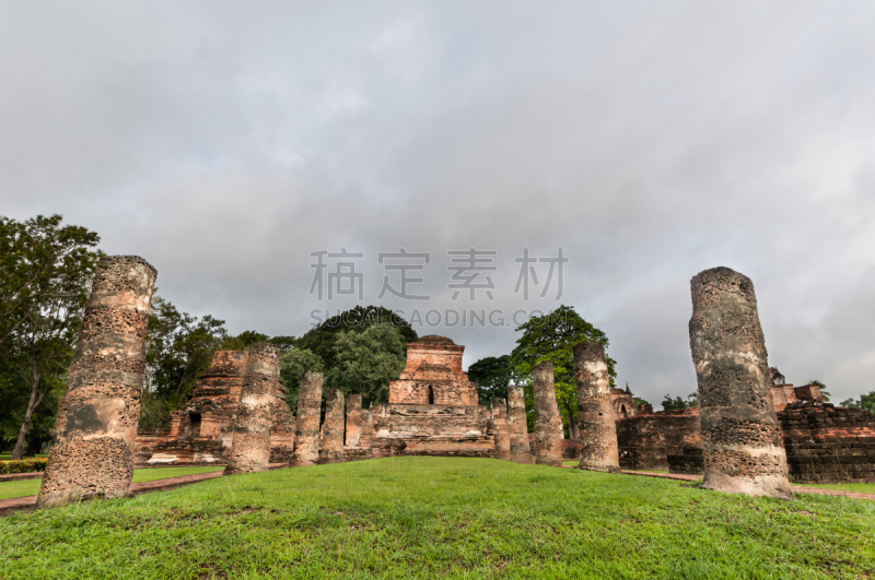 素可泰,地球形,水平画幅,巨大的,旅行者,僧院,泰国,佛塔,考古学,东南亚