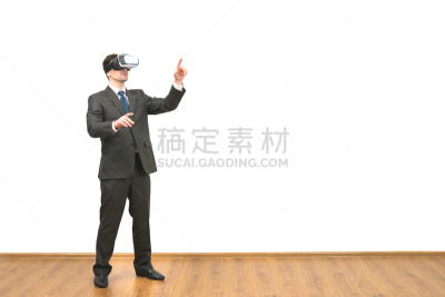 白色,男商人,墙,做手势,虚拟现实,背景聚焦,休闲游戏,背景分离,人类居住地,技术