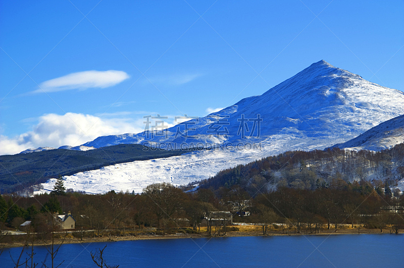 苏格兰,山,水,天空,水平画幅,地形,雪,无人,蓝色,欧洲