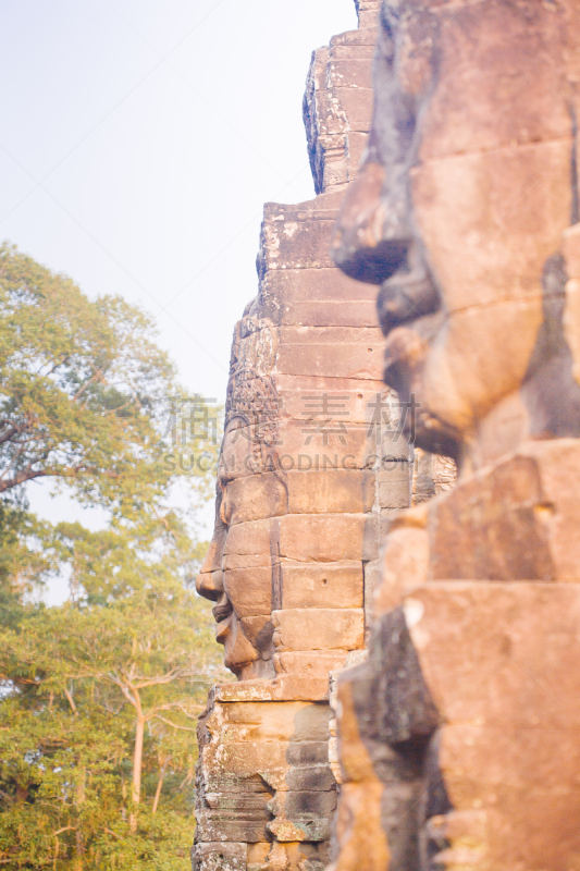 柬埔寨,石材,人的脸部,远古的,巴扬寺,雕像,大吴哥城,垂直画幅,纪念碑,灵性