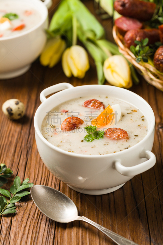 传统,复活节,波兰,罗宋汤,白色,烟熏食品,热,清新,食品,煮食