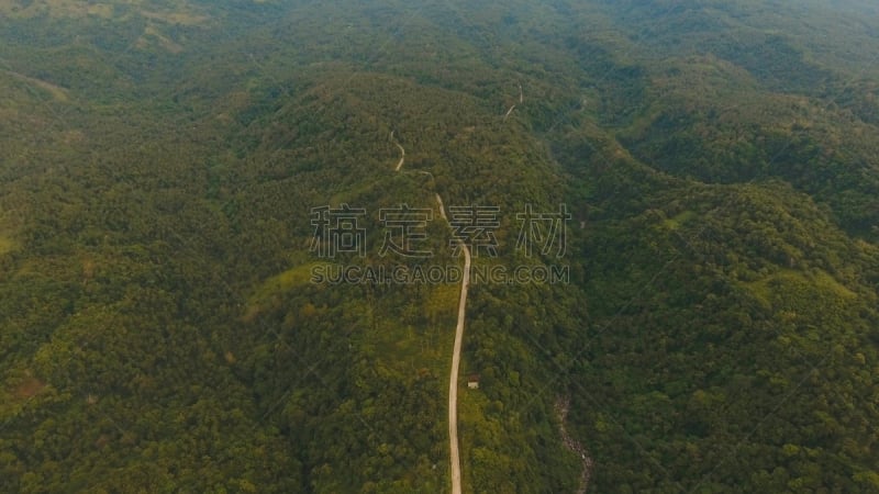 山,路,菲律宾,航拍视角,干米银岛,热带雨林,美,水平画幅,旅行者,户外