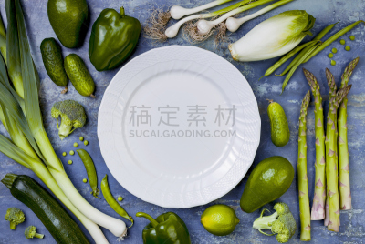 留白,素食,晚餐,绿色,在上面,蔬菜,多样,组物体,视角,顶部
