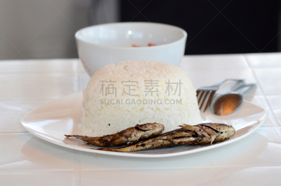 格子烤肉,白米,鱼类,水平画幅,无人,膳食,海产,马达加斯加,鲭鱼,肉