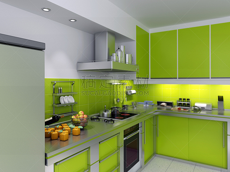 绿色,厨房,厨房器具,室内,住宅房间,水平画幅,彩色图片,无人,不锈钢,冰箱
