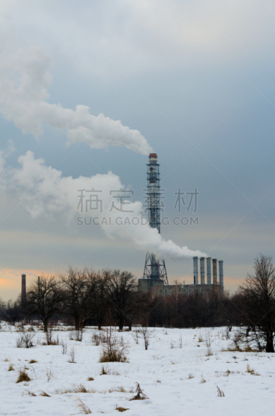 锅炉,烟囱,吸烟问题,背景,雪,燃料电池,哈尔科夫,烟雾,树