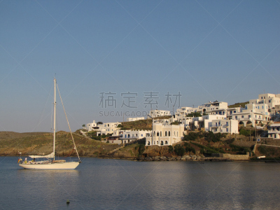 游艇,海岸线,水,天空,水平画幅,导游,无人,拉布岛,户外,居住区