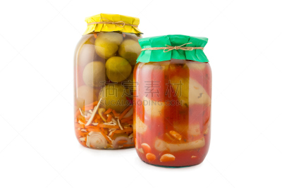 盐渍食品,西红柿,自制的,黄瓜,黄色背景,醋,罐头,贺卡,素食,椒类食物