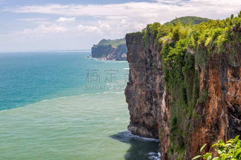 岩石,爪哇,绿色,海岸线,鸡尾酒,水,天空,水平画幅,云,山