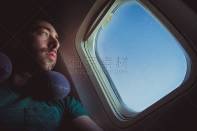 看,飞机,颈枕,男人,户外,拉凡他那石拱,平衡折角灯,旅途,暗色,交通工具内部