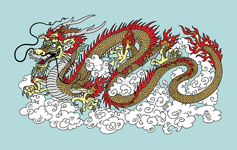 中国龙,天空,风水,龙,神话,传统,符号,十二宫图,云,图像