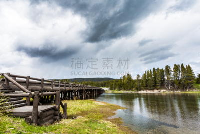 黄石公园,慕銳山,牛蹄湾,黄石河,地热发电站,间歇泉,蒙大拿州,水,天空,美国西部