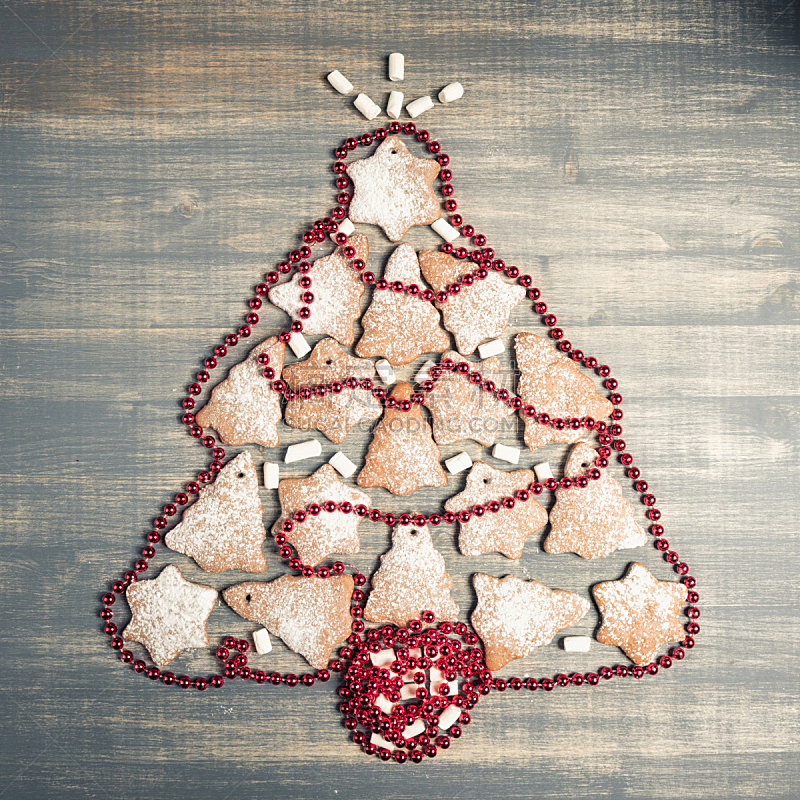 饼干,圣诞树,姜饼人,贺卡,形状,无人,传统,符号,蛋糕