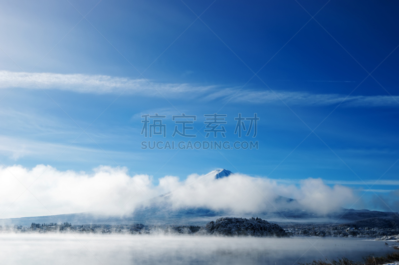 河口湖,富士山,黎明,背景,富士河口湖,水平画幅,雪,无人,早晨,湖