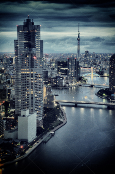 东京,风景,夜晚,月岛,筑地市场,river sumida,东京天空树,鱼市,垂直画幅,无人