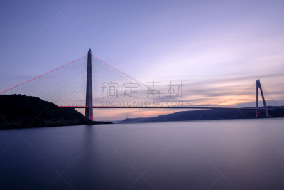 长时间曝光,亚武兹苏丹塞利姆大桥,建筑师,地形,户外,曙暮光,黄昏,夜晚,红色,蓝色