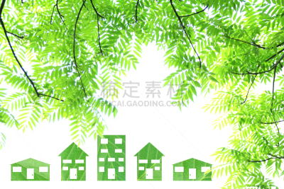 叶子,绿色,房屋,环境,图像,合成图像,水,贺卡,留白,边框