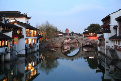 夜晚,远古的,城镇,上海,旅游目的地,水平画幅,无人,日光,户外,白昼