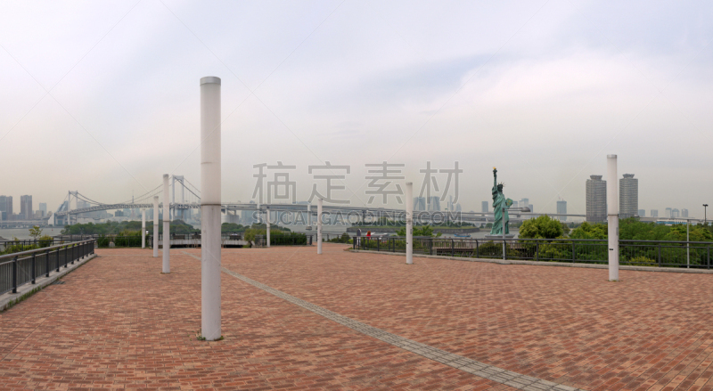 东京湾,彩虹桥,自由女神复制像,statue of liberty replic,东京彩虹桥,斜拉桥,台场,水,客船,水平画幅