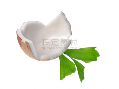 椰子,白色背景,叶子,分离着色,饮料,气候,纹理效果,横截面,部分,清新
