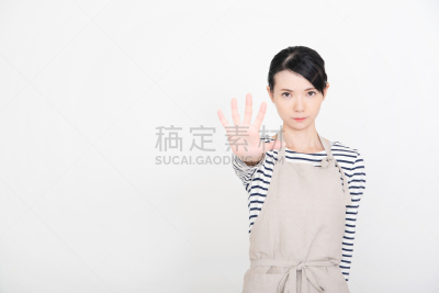 女人,围裙,平衡折角灯,商务,仅日本人,停止手势,肖像,一个人,东亚人,青年女人