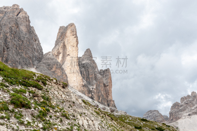 瓦雷多三尖峰,环境,公主,背景,石头,夏天,户外,天空,多洛米蒂山脉,意大利