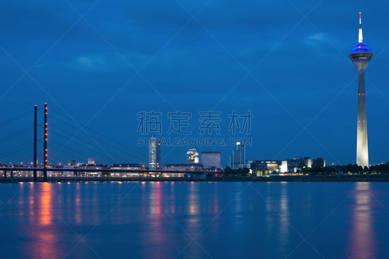 杜赛尔多夫,夜晚,缰绳,莱茵河,水,天空,水平画幅,无人,户外,都市风景