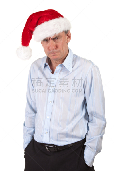男商人,圣诞帽,生闷气的,专业人员,中老年男人,背景分离,仅一个中老年男人,仅男人,肖像,仅一个男人