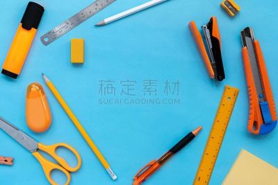 办公用品,彩色图片,蓝色,设备用品,纸,绘画艺术品,办公室,绘画插图,卷笔刀,边框