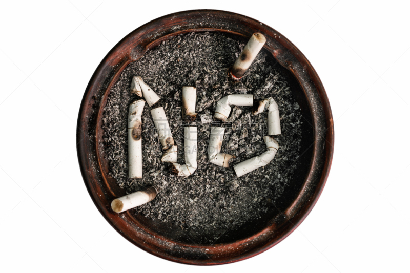 烟蒂,烟灰缸,单词,白色背景,不,分离着色,肺癌,口臭,致癌物,臭