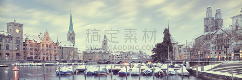 苏黎士,古老的,城镇,风景,冬天,湖,鸟类,停泊的,铃,户外