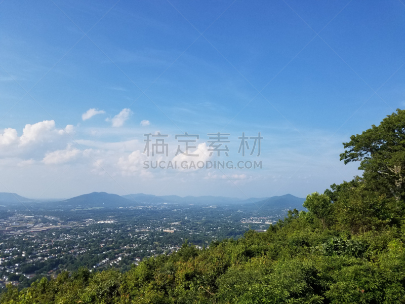 城市,高处,视角,天空,罗阿诺克,美国,水平画幅,高视角,云,山