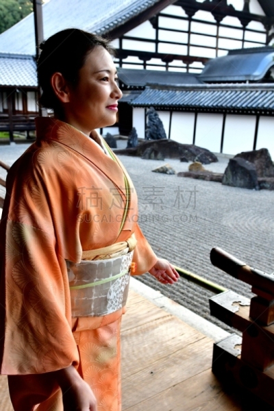 日本人,京都市,东福寺,和服,女人,垂直画幅,禅宗,灵感,沙子,户外