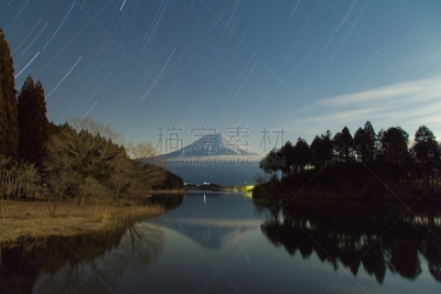 夜晚,富士山,水,天空,里山,水平画幅,枝繁叶茂,雪,无人,月亮