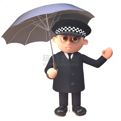 三维图形,绘画插图,伞,制服,防风设备,警官,倾盆大雨,在下面,平衡折角灯