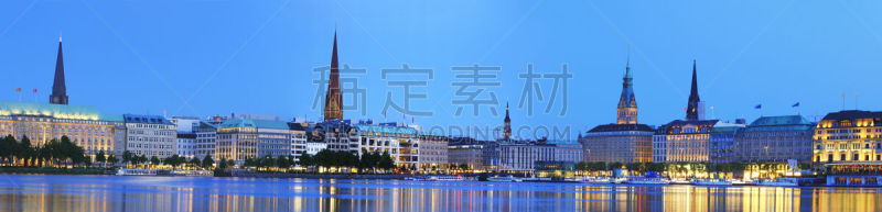 全景,关闭的,水,水平画幅,无人,曙暮光,少女堤,汉堡