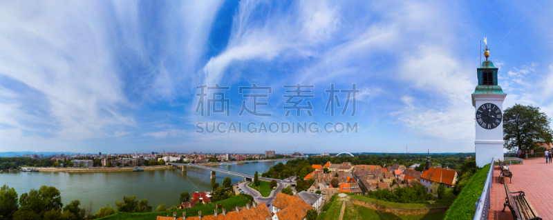 塞尔维亚,全景,诺维萨德,卢扎钟楼,林荫大道,要塞,宫殿,城堡,纪念碑,天空