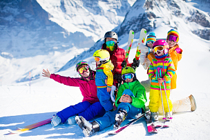 雪,冬天,山,滑雪雪橇,家庭,乐趣,巨大的,青少年,度假胜地,水平画幅
