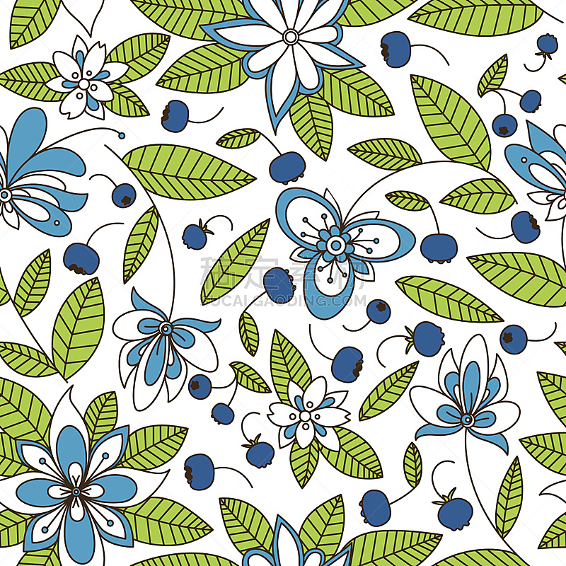 四方连续纹样,蓝莓,纺织品,无人,绘画插图,符号,俄罗斯,白色,复古风格,叶子