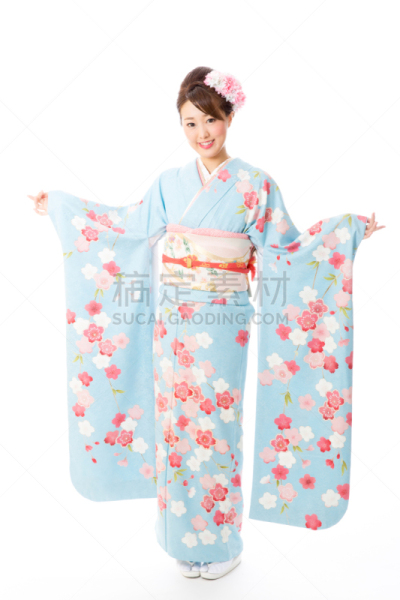 长袖和服,美女,白色背景,分离着色,衣服,女人,和服腰带,和服,垂直画幅,连衣裙
