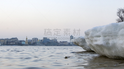 河流,溜冰场,春天,破碎的,水,气候,雪,平视角,泰晤士河,曙暮光