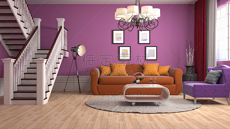室内,起居室,绘画插图,三维图形,水晶吊灯,扶手椅,褐色,座位,桌子,水平画幅
