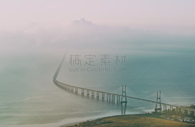 里斯本,航拍视角,桥式,瓦斯科·达·伽马大桥,水,天空,格蕾桥,水平画幅,户外,金属