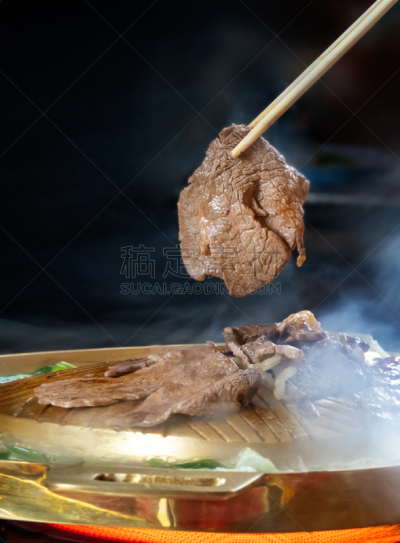 格子烤肉,牛肉,筷子,传统,热,部分,清新,烤的,食品,泰国
