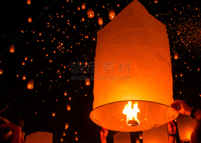 灯笼,半空中,天空,美,水平画幅,夜晚,符号,轻轻浮起,气球,庆祝